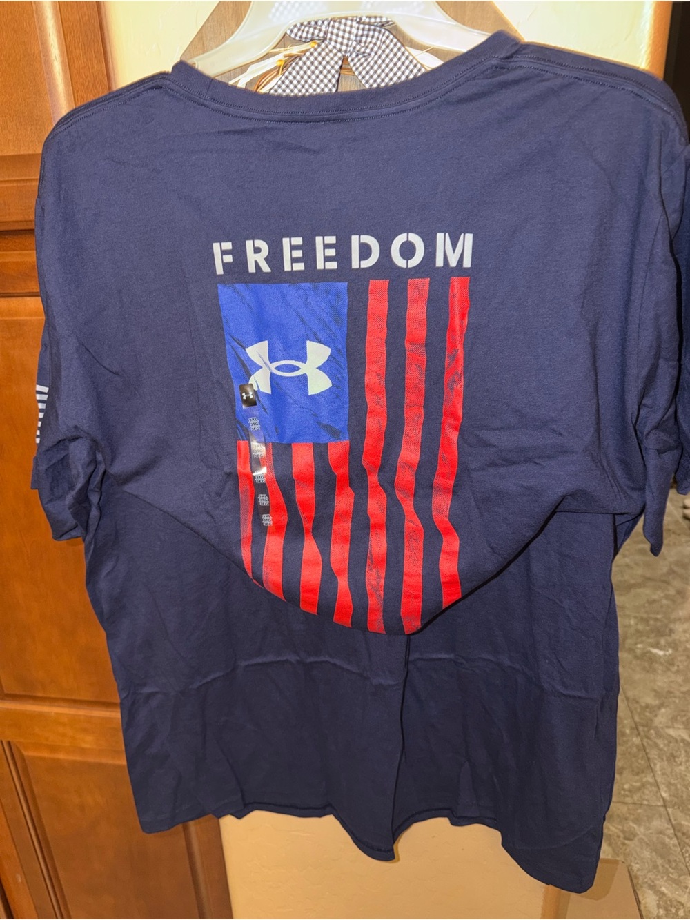 Under Armour Navy Blue Tee with Red & Blue Freedom Graphic